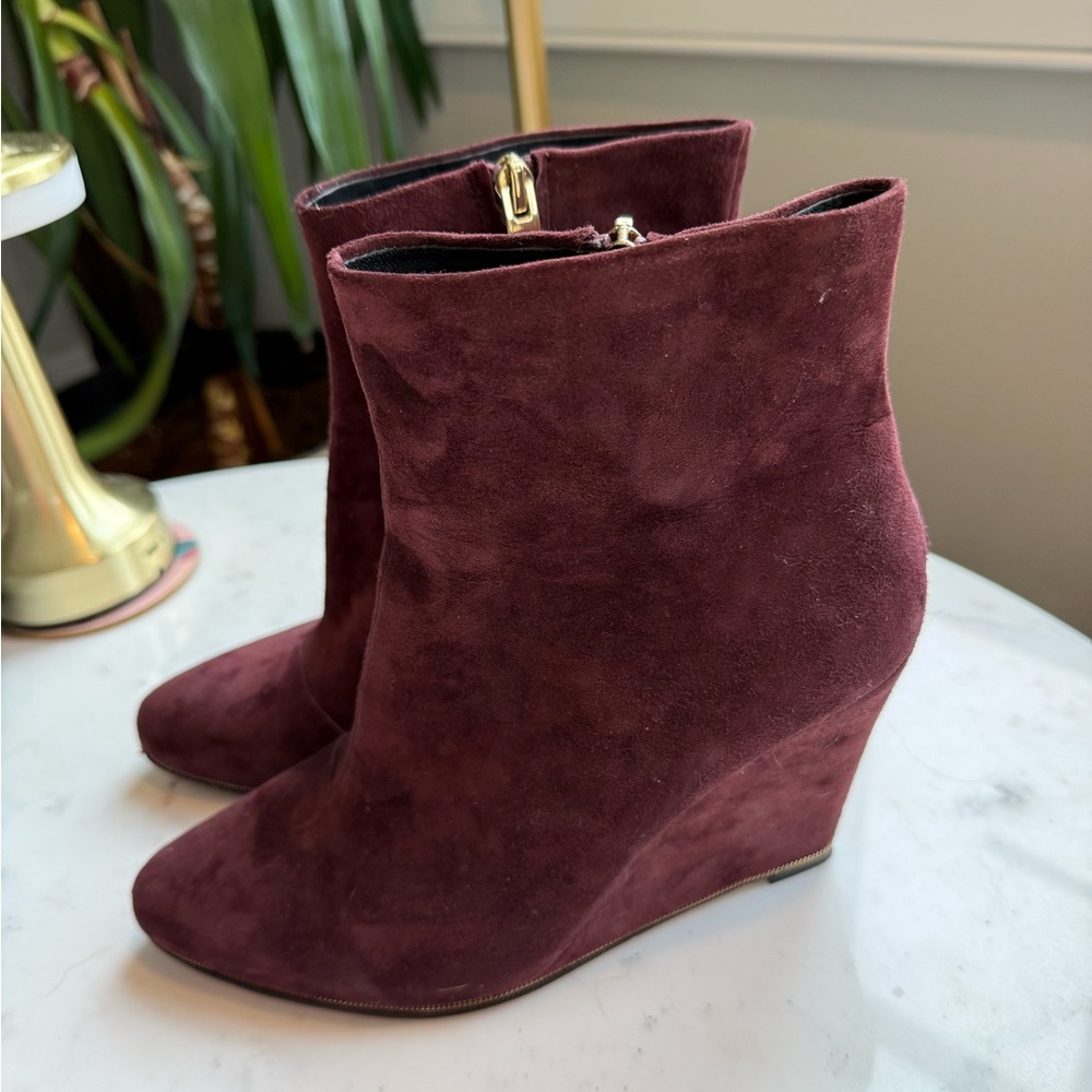 Vince Camuto Burgundy Suede Wedge Ankle Boots